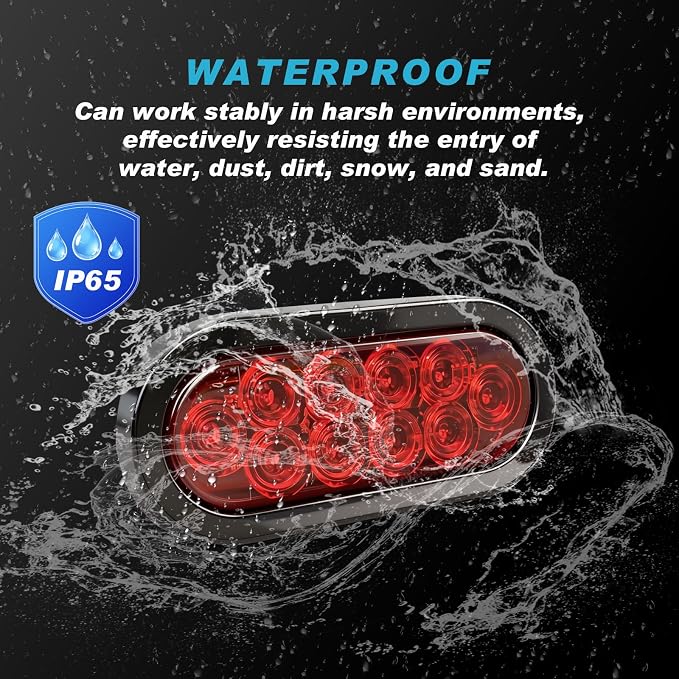 6" Oval LED Trailer Lights, Red 4 Pack, 12V | 6-inch oval, 4 red, IP65 waterproof, 3-wire plug-and-play, stop/turn/tail, high brightness