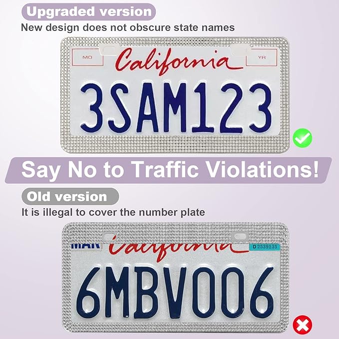 QUANQIUFEI Bling License Plate Frames for Women, Sparkly Rhinestone Diamond Car Accessories with Glitter Crystal Caps (1 Pack White)