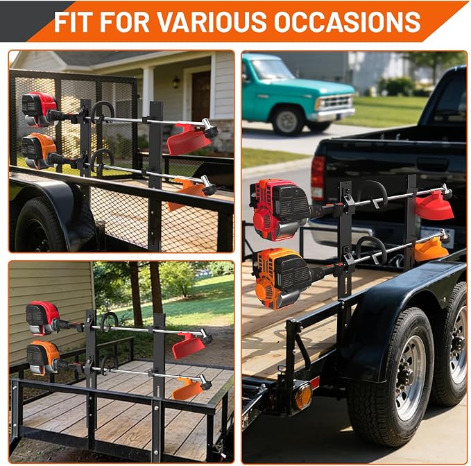 Weed Eater Rack for Trailer, 2 Place Heavy Duty Rust-Proof Weedeater Racks, Trimmer Rack for Open Trailer Truck with Combination Locks