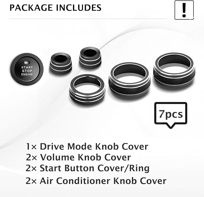 for Toyota RAV4 Hybrid/Plug-in Hybrid Accessories 2019 2020 2021 2022 2023 2024 2025, 7-Piece Aluminum Alloy Knob Cover Trim Kit - Push Start Button, AC, Volume & Drive Mode (Black)
