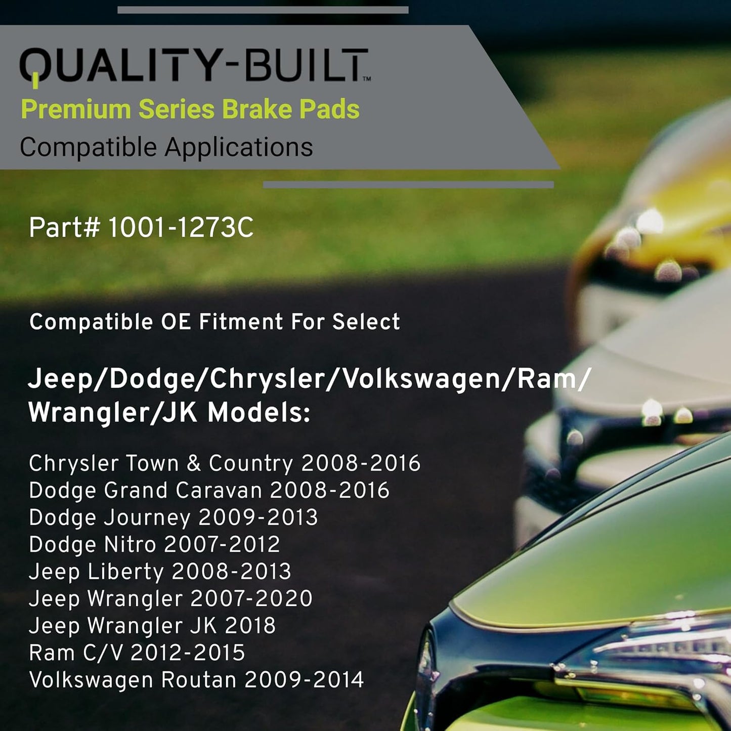 Premium Ceramic Front Brake Pads (1001-1273C) Compatible with 2007-2020 Chrysler/Dodge/Jeep/Ram/Volkswagen (C/V/Grand Caravan/Journey/Liberty/Routan/Town & Country/Wrangler/Wrangler JK)