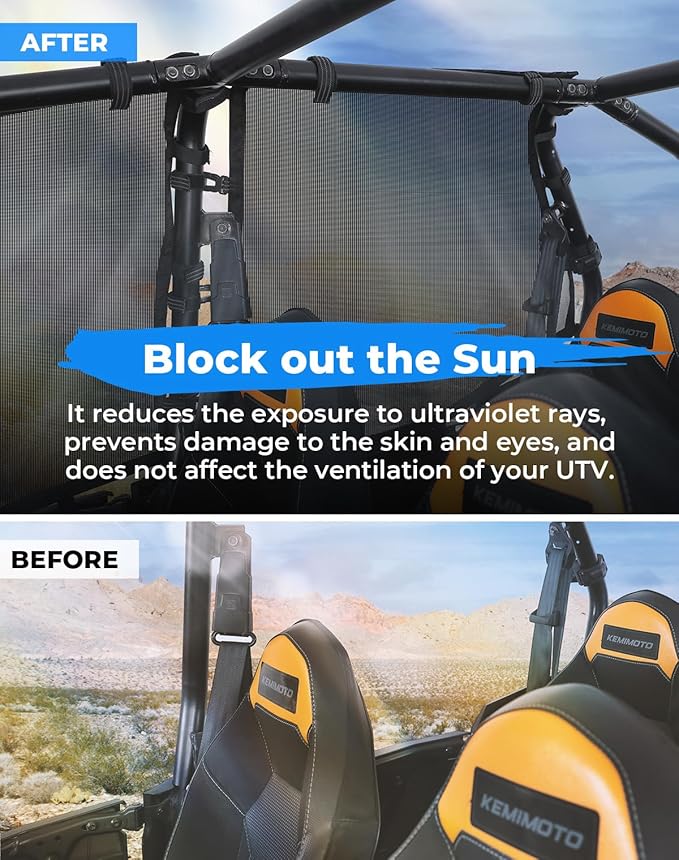 KEMIMOTO XP4 1000 Window Mesh Roll Cage Side Window Net Sun Protective Shield Ventilated Net 4 Door Compatible with 2014-2023 Polaris RZR XP4 1000/ RZR XP4 Turbo