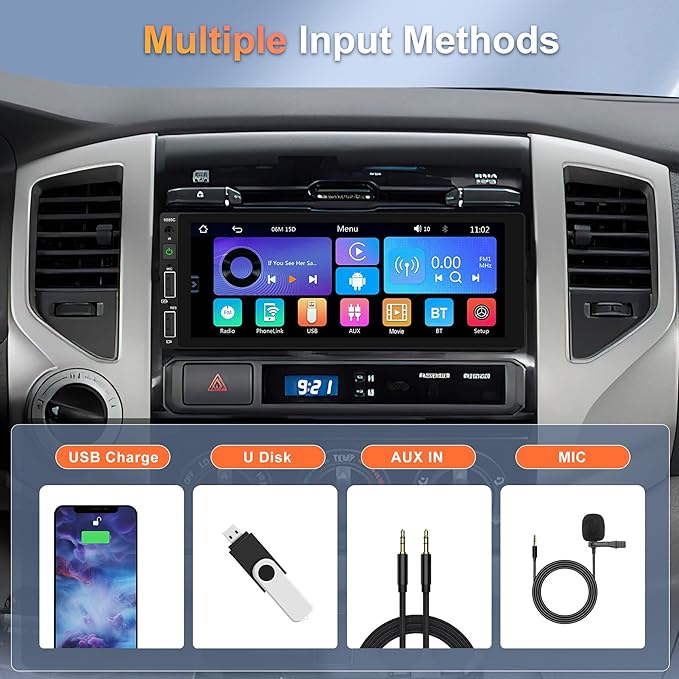 Single Din Car Stereo Wireless Carplay Car Radio Bluetooth 5.0, Rimoody 6.86" Touchscreen Android Auto Mirror Link 2-USB FM EQ/SWC/MIC Car Audio Receiver with Backup Camera