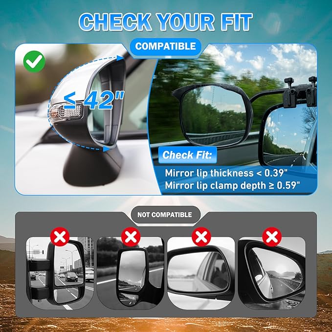 Mirror Extenders for Towing with Rain Visor, Adjustable Clip On Tow Mirrors, Universal Side Mirror Extensions for Car Truck Trailer RV SUV, Waterproof Rearview Towing Mirror Extensions, 2 PCS