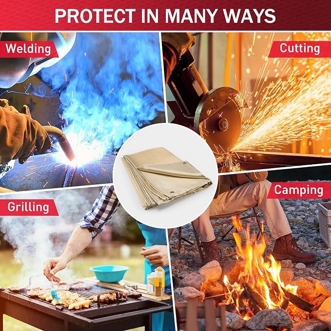 Fiberglass Welding Blanket 4x6 ft - KANHIRO Heavy Duty Heat Resistant Fabric, 1022 °F Fire Resistant Blankets, High Temp Insulation Blanket for Industrial, Smoker, Camping, Grill