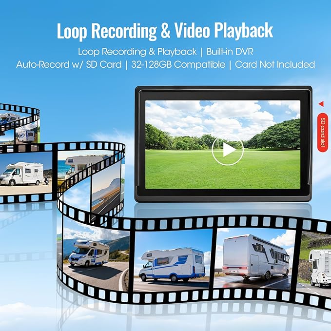 4 Magnetic Solar Wireless Backup Camera System, 10.1" IPS DVR Touchscreen, 2 Rearview + 2 Sideview Night Vision Cameras for Hitching Trailer Camper, 4x9600mAh Rechargeable Solar Battery, AT4