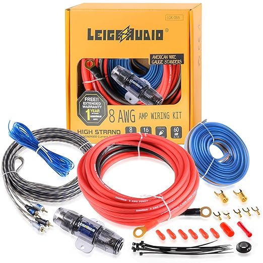 8 Gauge Subwoofer Wiring Kit Ture 8 AWG Amplifier Installation Wiring Kit - Car Amp Wiring Kit Helps You Make Connections and Brings Power to Your Radio, Subwoofer and Speakers