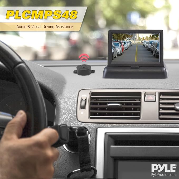 Pyle Upgraded Backup Camera Vehicle Mount, Dash Cam Waterproof, Parking Sensor, Reverse Parking Camera, 4.3'' LCD Panel, Angle Adjustable, Distance Scale Lines, Night Vision Cam, DC12V/RCA