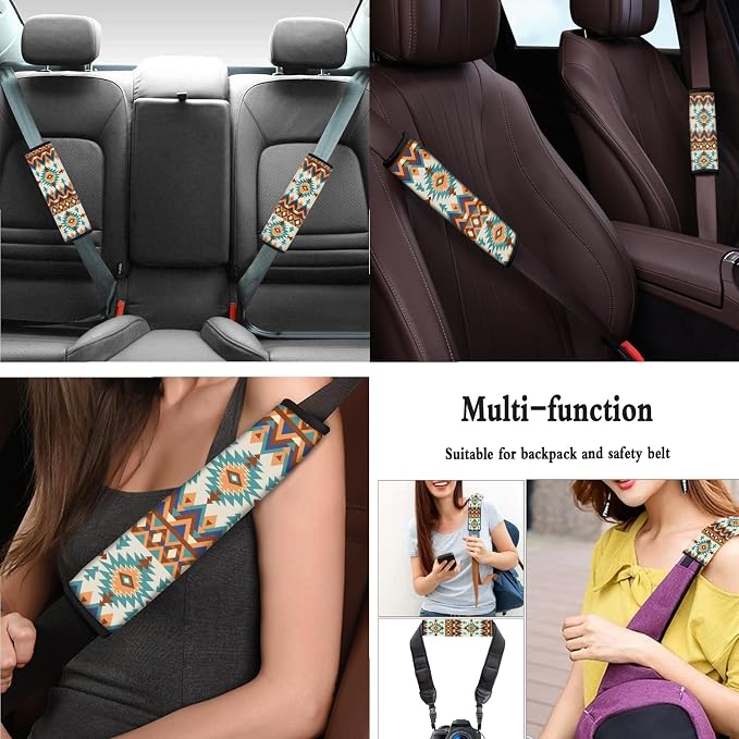Aztec Tribal Seat Covers Full Set with Steering Wheel Cover, Shoulder Pads, Bucket Seat Covers Car Accessories Universal Fit for Most Cars, Off White and Orange