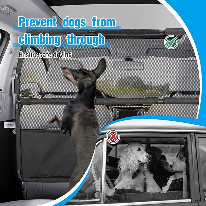 Dog Barrier for SUV, 50" Pet Car Barrier Behind Front Seat for SUV, Truck, Dog Gate for Cargo Area, Back Seat Divider with See Through Net Mesh for Safety and Travel