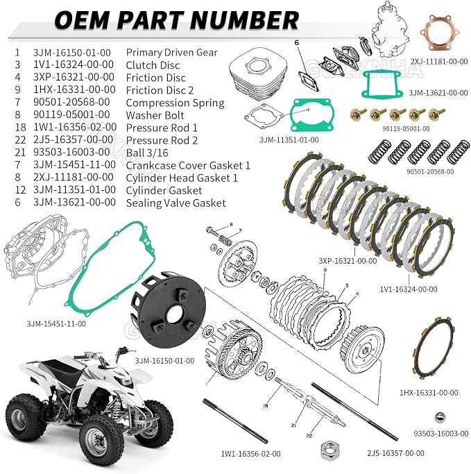 Clutch Kit & Friction Steel Plates,CNC Billet Clutch Basket with Complete Gasket Set for Yamaha Blaster 200 YFS200 1988-2006