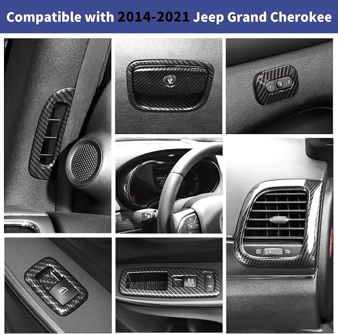 Carbon Fiber 16PCS Full Set Interior Trim Kit Compatible with 2014-2021 Jeep Grand Cherokee,Dashboard Panel Side Outlet Decorative Cover
