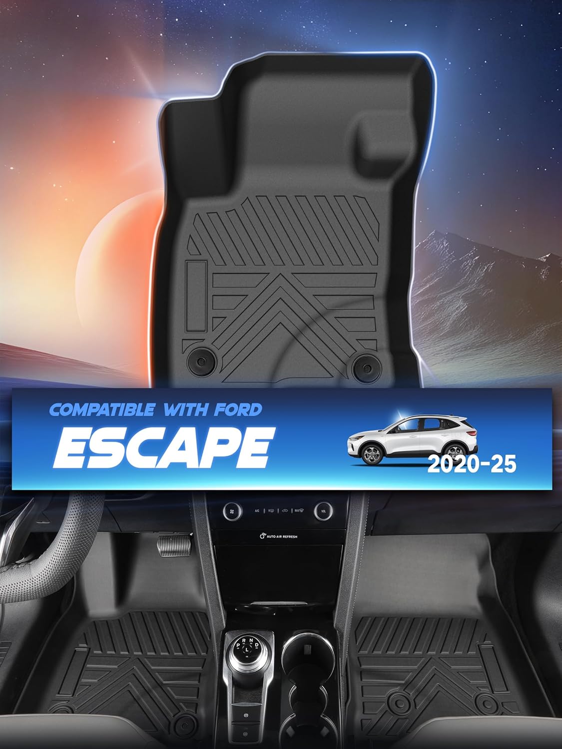 Car Floor Mats for Ford Escape 2020-2024 2025 (Not for Hybrid) Accessories,TPE All Weather Protection Floor Mats,Custom Fit 1st&2nd Row Car Floor Liners Set,Heavy Duty Accessories,Black