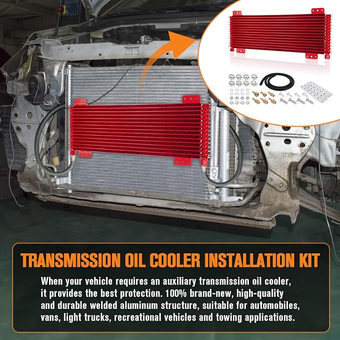 LPD47391 40k Transmission Oil Cooler, Heavy Duty 40,000 GVW Max, Low Pressure Drop, Compatible with Tru-Cool,Includes Mounting Hardware-Ideal for Heavy Vehicles,40,000 GVW transmission cooler (red)