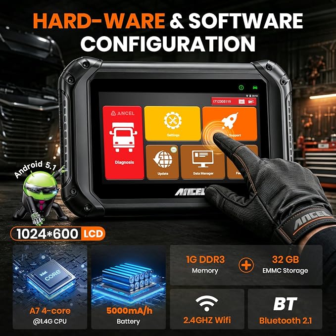 ANCEL V5HD PRO Heavy Duty Truck Scanner, Diesel Diagnostic Tool with DPF Regen & Bi-Directional Control, Full System Scan for Cummins Detroit Caterpillar Volvo Paccar, for Fleets & Truck Owners