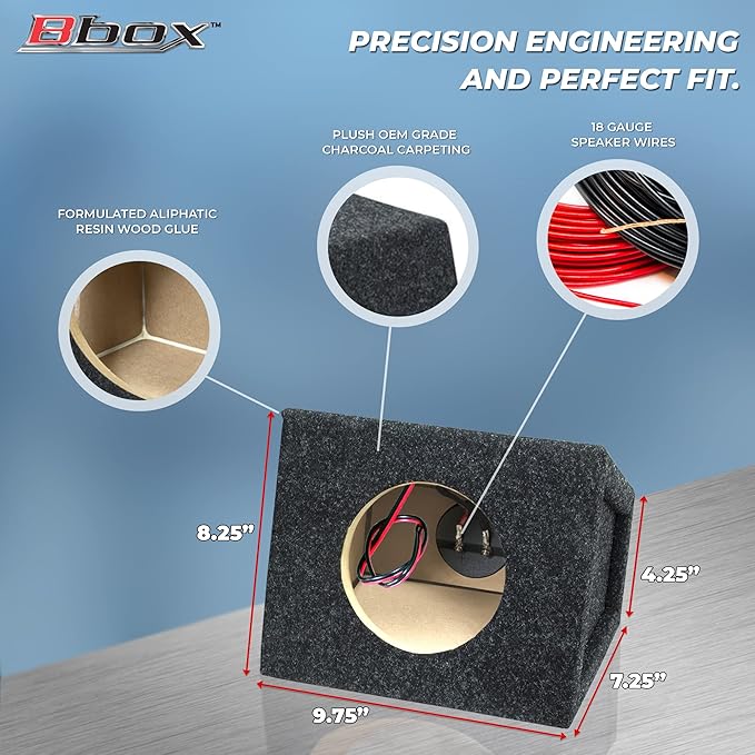 Bbox Pro Audio Tuned 6.5" Speaker Enclosures - Premium Speakers to Enhance Sound and Bass - Nickel Finish Terminals for Car or Truck - 18 Gauge Audio Cables - Speaker Set of 2 (Charcoal)