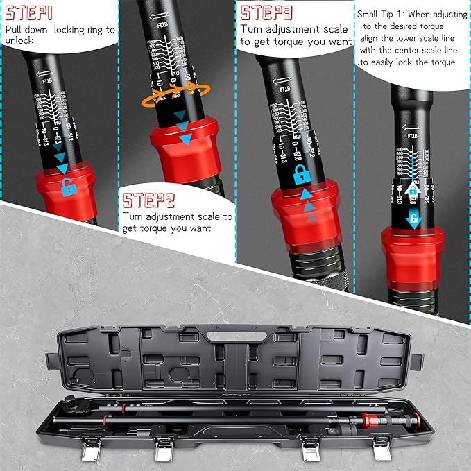 1-Inch Drive Torque Wrench 200-1500ft.lb/271.0-2032.5Nm, ±3% Precision Dual Direction Torque Wrenches with 24-Tooth Dual Range Scales with Ft.Lbs and N.m