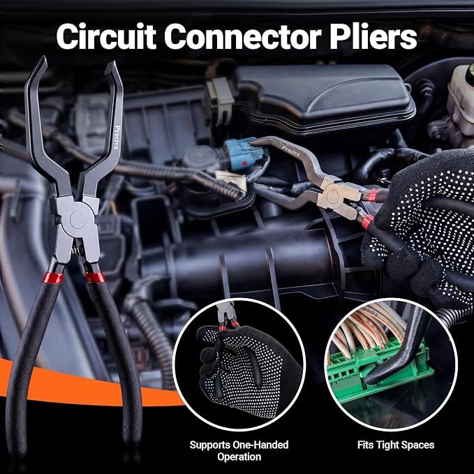 Preciva 9-in-1 Automotive Electrical Connector Tool Kit,Terminal Release Pliers Set with Wire Cutter, Hose Clamp Pliers, 8-Piece Separator Picks, Gloves & Storage Bag for Car, Truck, SUV, Jeep