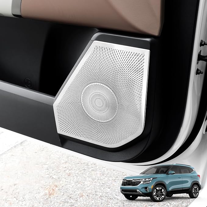 Stainless Steel Car Door Speaker Cover Car Interior Chrome Car Door Speaker Decor Cover Set Compatible with Kia SELTOS 2027 Accessories(Silver)