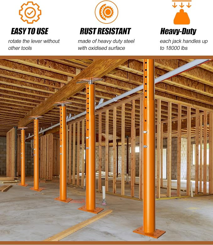 House Floor Jack, 54"-155" Adjustable Post Basement Support Pole Jacks, Heaty Duty Telescoping Jacks for Leveling, Floor Joist Jack for House Lifting Temporary Support, 18000 lbs Max Load Capacity