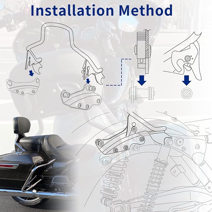 AUFER Detachable Backrest Sissy Bar Upright Passenger Backrest With Back Rest Pad Compatible With For Touring Road King Street Glide Electra Glide Road Glide FLHR FLHX FLHT FLTR 2009-2025（Chrome） | High Quality Metal Backrest Sissy Bar,Easy to Install ...