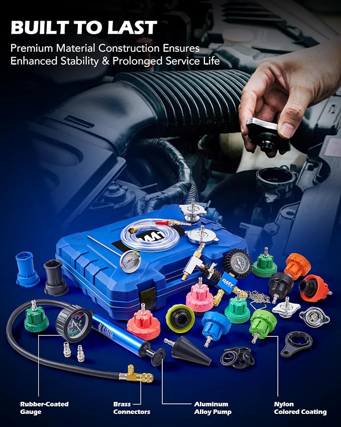 Orion Motor Tech Coolant Pressure Tester Kit, 26pc Coolant Vacuum Refill Kit with 18 Radiator Adapters, Radiator Cooling System Pressure Tester & Filler Kit with Vacuum Pump Vacuum Purge & Refill Tool