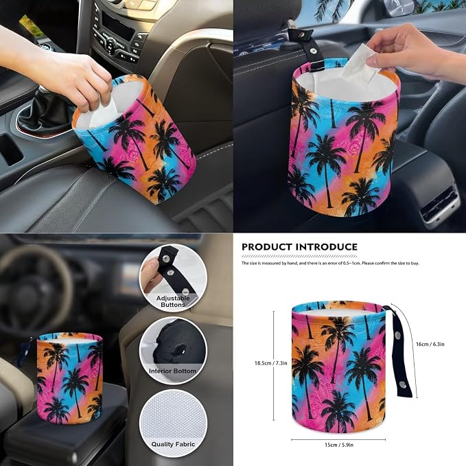 Coconut Tree Print 14Pcs Full Set Car Seat Covers with Accessories, High Back Car Front and Rear Seat Covers with Steering Wheel Cover Center Console Pad and Safety Belt Pads, etc