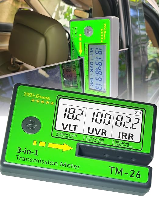 Digital Window Tint Meter TM-26 – Automotive VLT Tester with UVR & IRR Measurement, 8mm Slot Light Transmittance Meter for Car Side Windows and Solar Film Inspection (TM-26 Without PU case)