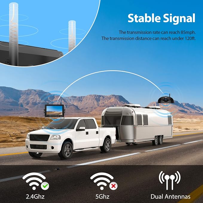 ZEROXCLUB 1080P 7" Wireless RV Backup Camera System, Compatible with Furrion Pre-Wired RV Truck Trailer, DVR Monitor & IR Night Vision Rear View Camera, IP69 Waterproof, Adjustable Parkinglines, BW7M