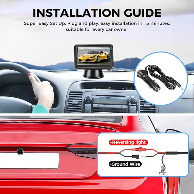 RV Backup Camera Plug and Play, No Delays HD 1080P Rear View Camera with Monitor IR Night Vision, Car Rear View Camera Fit for Truck Trailer Camper Tractor