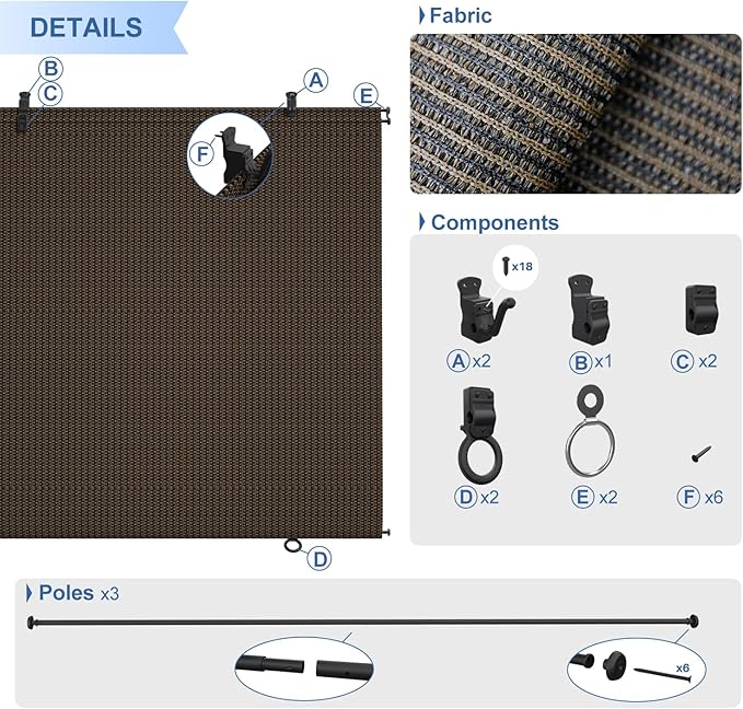 E&K Sunrise 4'W x 12.5'H Outdoor Roller Shades Patio Cordless Roll Up Blinds Foldable Sun Shade UV Block Exterior Sun Screen for Outside Porch Backyard Deck Pergola (Brown)