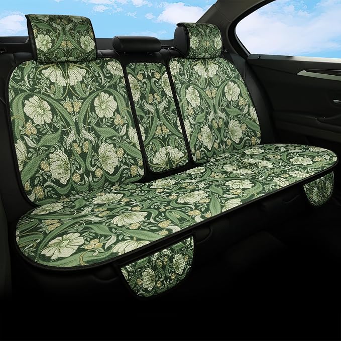Car Seat Covers,Green Floral William Morris Desgin,Breathable 3D Air Fabric Automotive Seat Cushions, Vintage Boho Aesthetic Interior Accessories, Universal Fit, Machine Washable