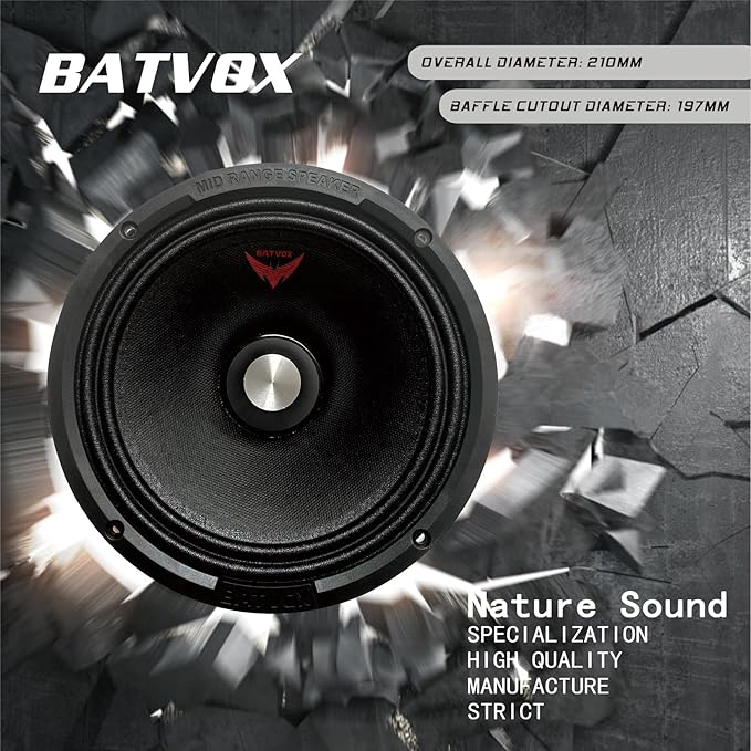 MX80S3 Loudspeaker 8 Inch Midrange 600 Watts 4 Ohms Silvery Bullet, Premium Quality Audio Door Speakers for Car or Truck Stereo Sound System, Black (2 Speaker)