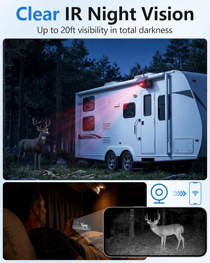 Magnetic Wireless Backup Camera 5.8G Wi-Fi: 1080P HD Night Vision Hitch Camera for Trailer Hook-up & Hitching - No Wiring Solar USB 24H Battery Ideal for Trucks Trailers RVs
