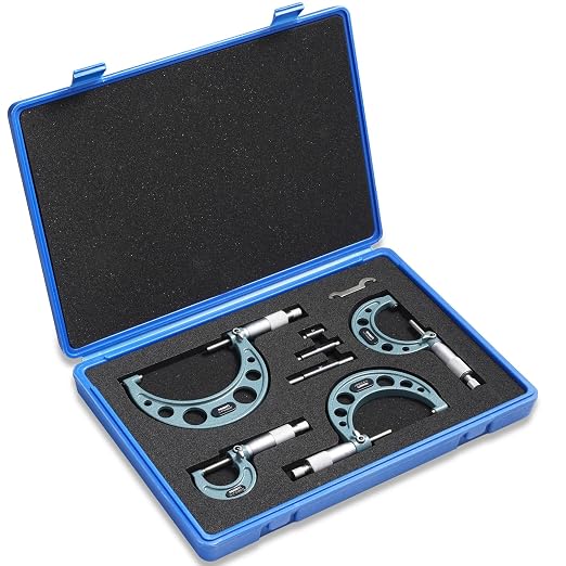 REXBETI 4Pcs Outside Micrometer Set, 0-4" Machinist Micrometer, Ultra-Precision Carbide Tipped Measuring Tool Set, 0.001" Graduation, +/-0.0001" Accuracy, Protective Case
