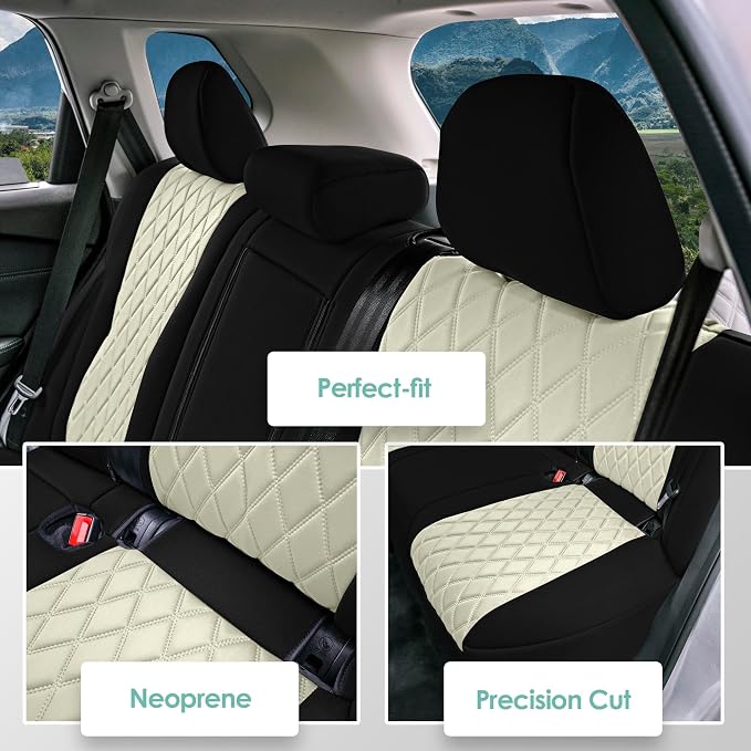 FH Group Custom-Fit Car Seat Covers Specifically Made for 2021-2026 Nissan Rogue, Rear Set Beige Ultraflex Neoprene Waterproof Automotive Seat Cover