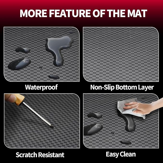 Cargo Mat for 2017-2025 Chevrolet Bolt EV & EUV - All Weather PU Leather Trunk Liner (Upper and Lower Layer) and Backrest Mat for Chevy Bolt Accessories (Black Square)