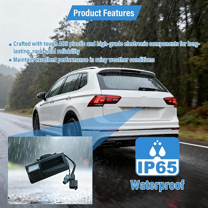 5N0827566AL Rear View Backup Camera Compatible with Tiguan 2.0L 2012-2017 Compatible with Audi A3/S3 1.4L 2.0L 2015-2020 AU196010 5N0827567AB Car Trunk Handle Backup Camera
