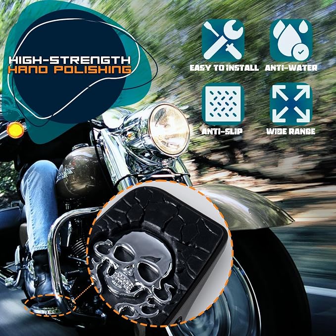 Driver Footpeg Passenger Peg Floorboard Footboard for Honda Shadow Spirt Aero Phantom Magna Stateline Fury Vtx VT750 VTX1800 VT1100 VT1300 Etc (MetalSkull, GlossBlack)
