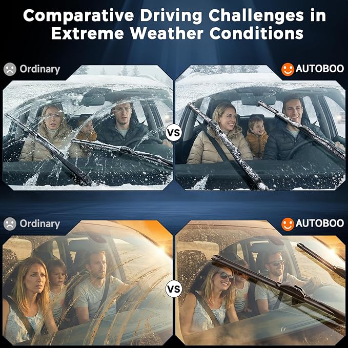 AUTOBOO PLUS 22" + 22" All-Season Windshield Wiper Blades (Pack of 2), Premium OEM-Quality, Rust-Resistant Rubber Encased Design, Streak-Free, Quiet, Smooth & Long-Lasting Performance