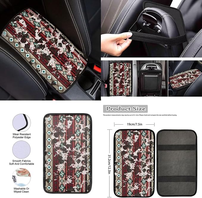Retro Cow Print Automobile Seat Cover Sets 12 Pack Car Seat Belt Pad Cover Steering Wheel Cover Arm Rest Cover Car Interior Automotive Universal Fit Most Vehicles Cars SUV