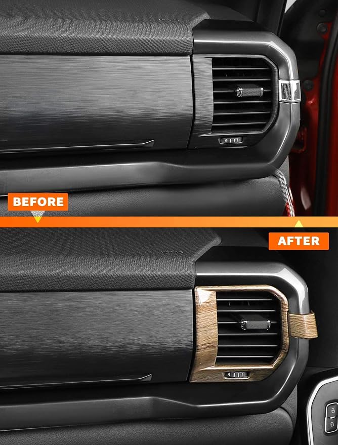 Savadicar Wood Grain Interior Accessories - Ac Vent Trim Cover for Ford F150 (2021-present) - Premium Texture Interior Decor Upgrade Option, 4-Piece Set
