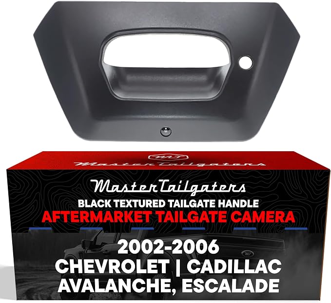 Master Tailgaters Black Tailgate Handle with Backup Camera Replacement for Chevrolet Avalanche/Cadillac Escalade EXT (2002-2006) | IP68 Waterproof | Parking Grid Lines Available | Easy to Install