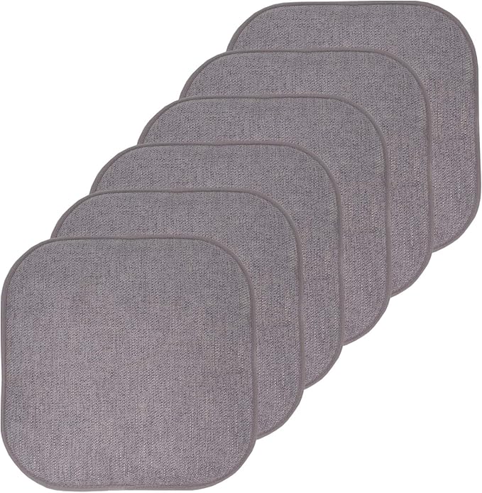 Sweet Home Collection Chair Cushion Memory Foam Pads Honeycomb Pattern Slip Non Skid Rubber Back Rounded Square 16" x 16" Seat Cover, 6 Pack, Alexis Gray/Silver