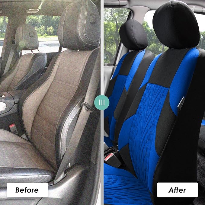 FH Group Three Row Set 7 Seater Blue Travel Master Car Seat Covers, Airbag and Split Rear Car Seat Cover Universal Fit Interior Accessories for Cars Trucks & SUV Automotive Seat Covers
