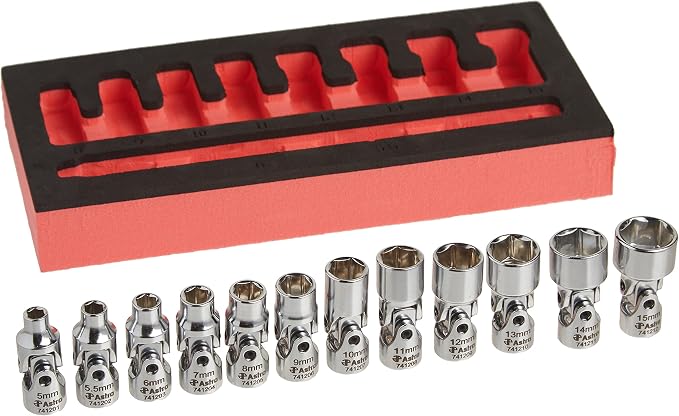 Sunex 1822, 1/4 Inch Drive Magnetic Impact Socket Set, 12-Piece, Metric, 5mm-15mm and Astro Pneumatic Tool 7412 12-Piece 1/4" Drive Flex Socket Set - 6 Point - Metric