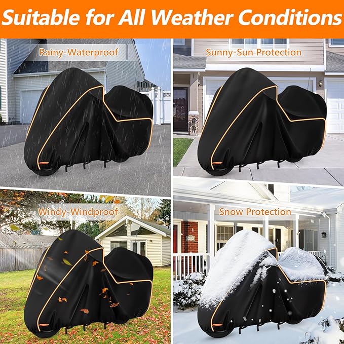 420D Motorcycle Cover for Harley Davidson Ultra Limited,Road Glide Limited,Gold Wing with Trunk Models Outdoor Bike Cover Windproof Heavy Duty Waterproof Protection Fits up to Motorcycles