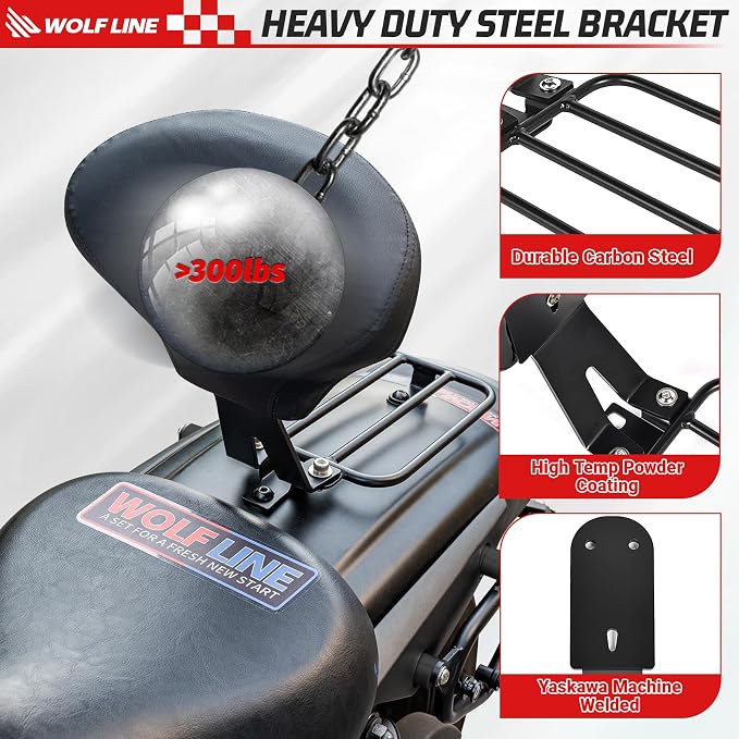 Sissy Bar Fit for Eliminator 450 500 EL450 2024-2026 with Luggage Rack | Motorcycle Detachable Quick Driver Backrest Rear Rest Heavy Duty Steel High Density Foam Weatherproof