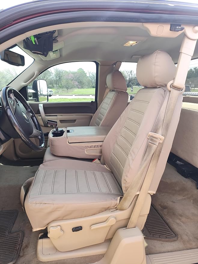 Durafit Seat Covers C1127-X3/Q3-2007-2013 Chevy Truck/Pickup Silverado, Avalanche and GMC Sierra LT 40/20/40 Custom Seat Covers Made in Tan Automotive Twill Seat Covers. Custom Made to These Seats.