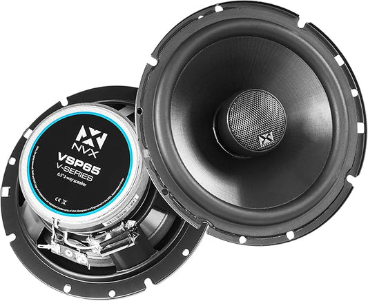 NVX VSP65 6.5" Premium Car Speakers, 600W Max, 200W RMS, 2-Way 6-1/2 inch Coaxial w/ 1" Silk Dome Tweeters & Built-in X-Overs, Easy to Install in Cars/Trucks/Doors (Pair)